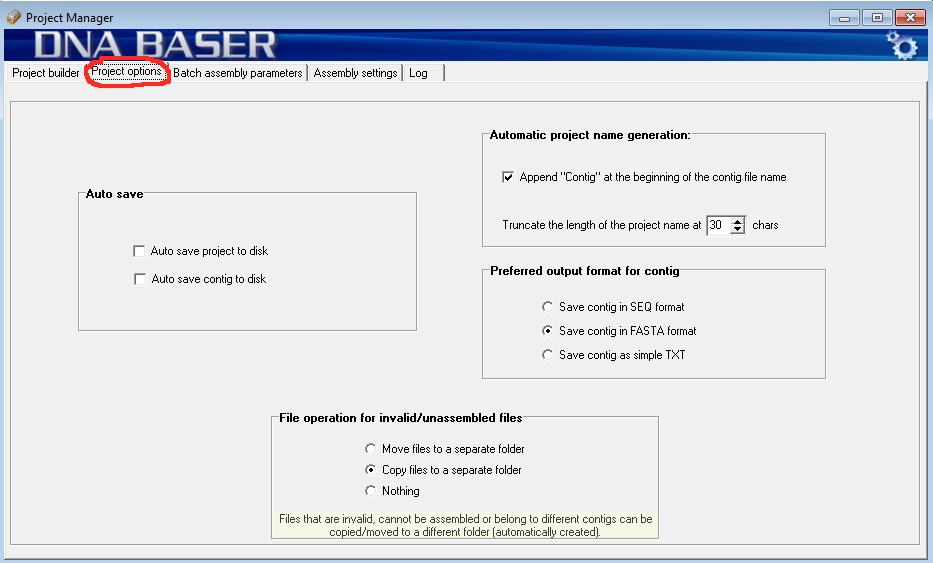 project options